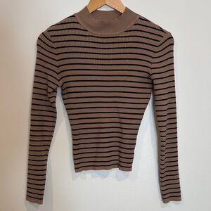 Charlotte Russe Brown and Black Striped Long Sleeve Top